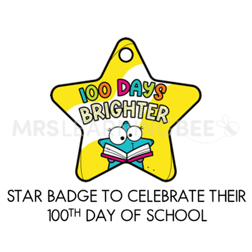 Resource preview 2 for 100 Days of School - 100 Days Brighter Star Tag