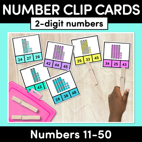 Numbers 11 Rto 50 2-DIGIT NUMBER CLIP CARDS: Numbers 11-50 with Base 10