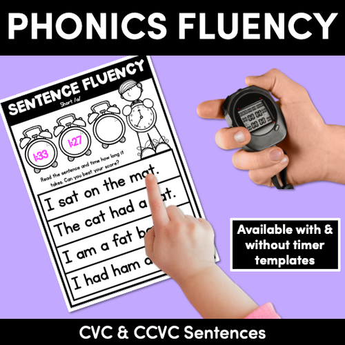 Resource preview 1 for Kindergarten Reading Fluency CVC Word Sentences - Short Vowel Word Families