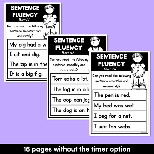 Resource preview 3 for Kindergarten Reading Fluency CVC Word Sentences - Short Vowel Word Families