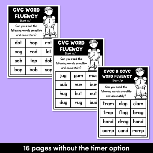 Resource preview 3 for Kindergarten Reading Fluency with CVC Word Drills - Short Vowel Word Families