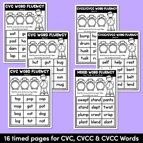 Resource preview 2 for Kindergarten Reading Fluency with CVC Word Drills - Short Vowel Word Families