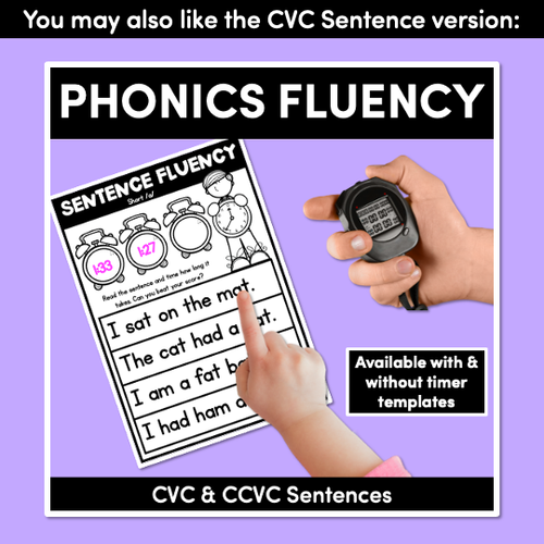 Resource preview 4 for Kindergarten Reading Fluency with CVC Word Drills - Short Vowel Word Families