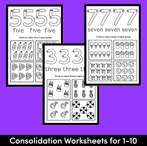 Resource preview 3 for Kindergarten Math Worksheets - Numbers 1 - 10