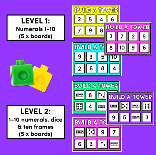 Resource preview 2 for Kindergarten Math Build A Tower - Numbers 1 - 10 (Level 1)