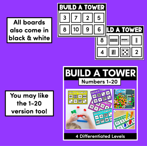 Resource preview 4 for Kindergarten Math Build A Tower - Numbers 1 - 10 (Level 1)