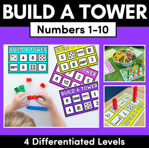 Resource preview 1 for Kindergarten Math Build A Tower - Numbers 1 - 10 (Level 1)