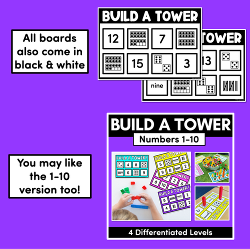 Resource preview 4 for Kindergarten Math Build A Tower - Numbers 1 - 20 (Level 2)