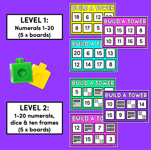 Resource preview 2 for Kindergarten Math Build A Tower - Numbers 1 - 20 (Level 2)