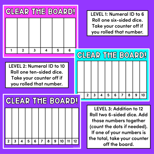 Resource preview 3 for Differentiated Number & Addition Games for K - 2 - Clear the Board