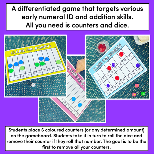 Resource preview 2 for Differentiated Number & Addition Games for K - 2 - Clear the Board