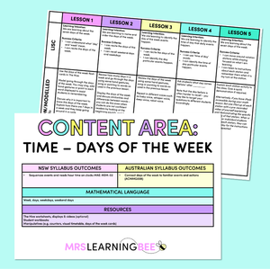 Time (Days of the Week) - Kindergarten/Foundation Program