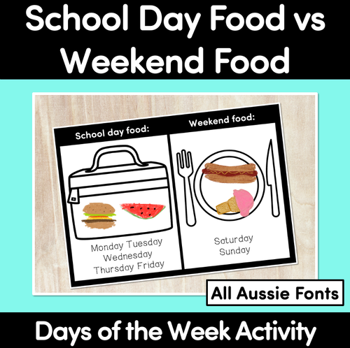 Resource preview 1 for School Day Food vs Weekend Food - Days of the Week Activity