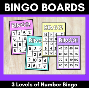 Number Bingo Boards - 4 Levels