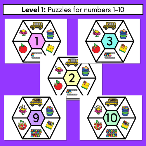 Resource preview 2 for Number Hexagons 1-20 - Kindergarten Maths Puzzle with number pictures