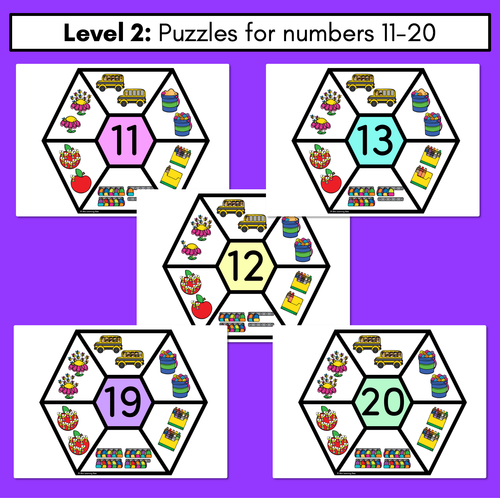 Resource preview 3 for Number Hexagons 1-20 - Kindergarten Maths Puzzle with number pictures