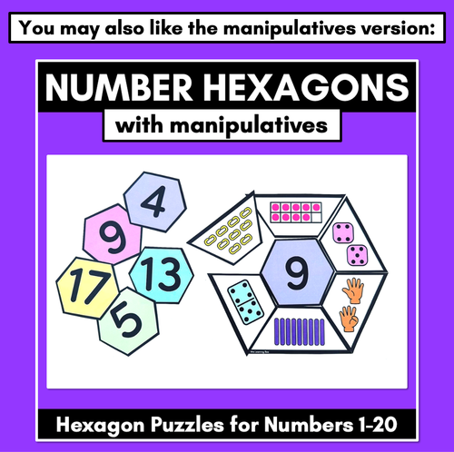 Resource preview 4 for Number Hexagons 1-20 - Kindergarten Maths Puzzle with number pictures