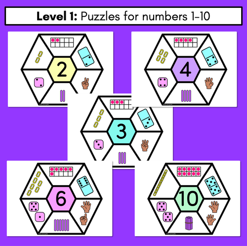 Resource preview 2 for Number Hexagons 1-20 - Kindergarten Maths Puzzle with manipulatives