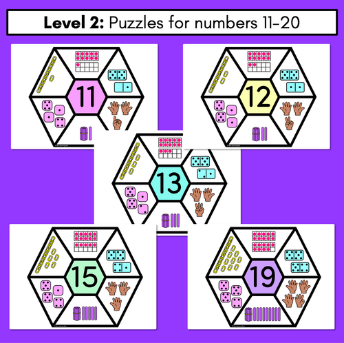 Resource preview 3 for Number Hexagons 1-20 - Kindergarten Maths Puzzle with manipulatives