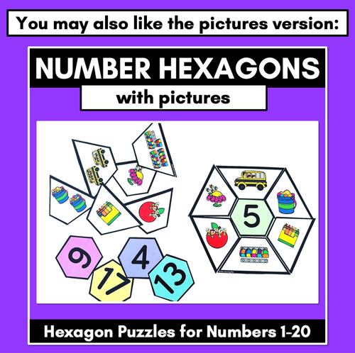 Resource preview 4 for Number Hexagons 1-20 - Kindergarten Maths Puzzle with manipulatives