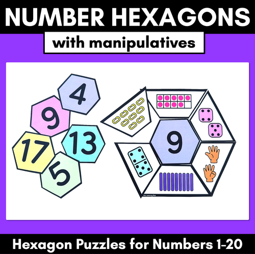 Resource preview 1 for Number Hexagons 1-20 - Kindergarten Maths Puzzle with manipulatives