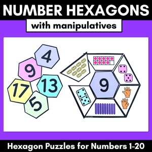 Number Hexagons 1-20 - Kindergarten Maths Puzzle with manipulatives