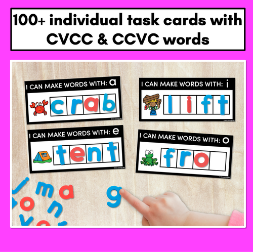 Resource preview 3 for CVCC CCVC WORD BUILDING MATS & TASK CARDS - No Prep Phonics Activities