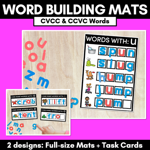 Resource preview 1 for CVCC CCVC WORD BUILDING MATS & TASK CARDS - No Prep Phonics Activities