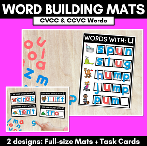 CVCC CCVC WORD BUILDING MATS & TASK CARDS - No Prep Phonics Activities