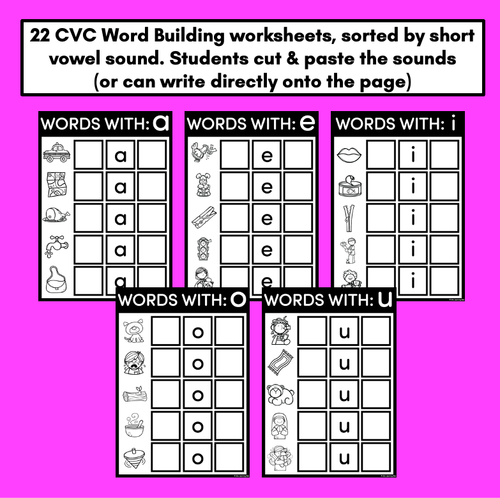 Resource preview 2 for CVC WORD BUILDING WORKSHEETS - Cut & Paste Phonics Printables for Kindergarten