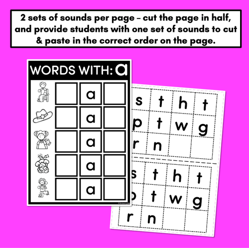 Resource preview 3 for CVC WORD BUILDING WORKSHEETS - Cut & Paste Phonics Printables for Kindergarten