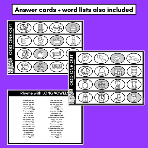 Resource preview 3 for Odd One Out Rhyme Mats - Phonological Awareness Task Cards for RHYMING