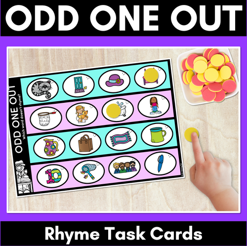 Resource preview 1 for Odd One Out Rhyme Mats - Phonological Awareness Task Cards for RHYMING