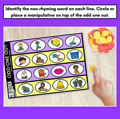 Resource preview 2 for Odd One Out Rhyme Mats - Phonological Awareness Task Cards for RHYMING