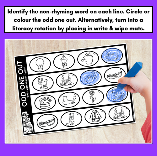 Resource preview 4 for Odd One Out Rhyme Worksheets - Phonological Awareness Printables for RHYMING