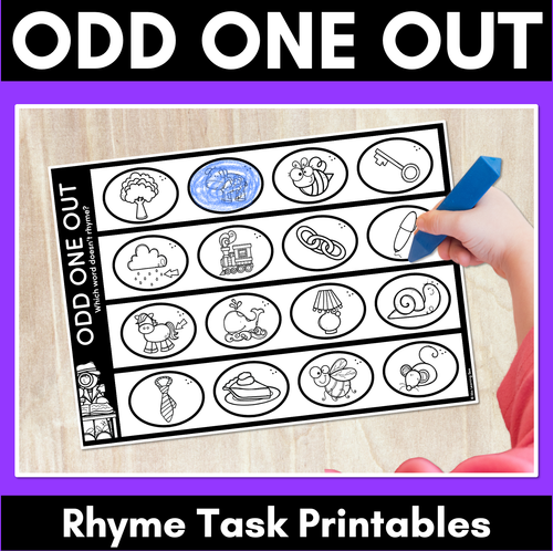 Resource preview 1 for Odd One Out Rhyme Worksheets - Phonological Awareness Printables for RHYMING