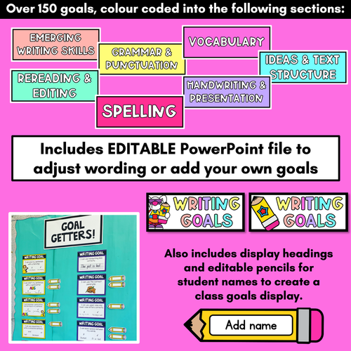 Resource preview 4 for EDITABLE Writing Goals for Students - Learning Goal Posters