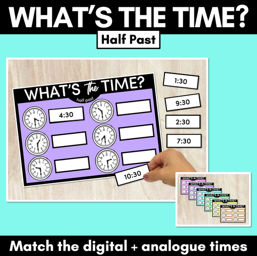 Resource preview 1 for MATCH THE TIME MATS - Half Past - Digital and Analog Time