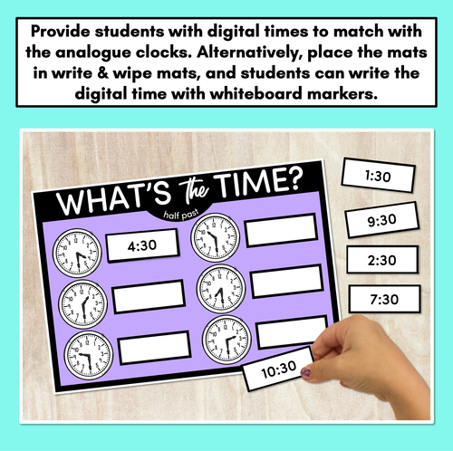 Resource preview 2 for MATCH THE TIME MATS - Half Past - Digital and Analog Time