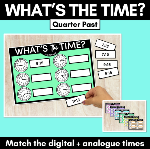 Resource preview 1 for MATCH THE TIME MATS - Quarter Past - Digital and Analog Time