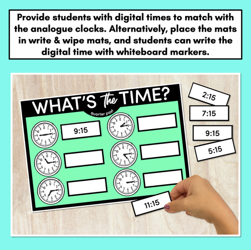 Resource preview 4 for MATCH THE TIME MATS - Quarter Past - Digital and Analog Time