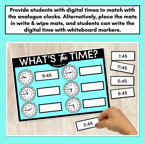 Resource preview 2 for MATCH THE TIME MATS - Quarter To - Digital and Analog Time