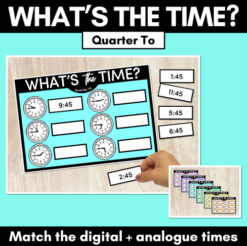 Resource preview 1 for MATCH THE TIME MATS - Quarter To - Digital and Analog Time