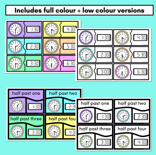 Resource preview 4 for TIME PUZZLES - Half Past - Digital and Analog Time