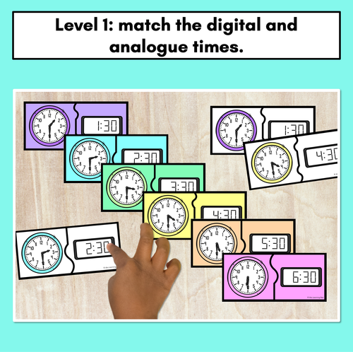 Resource preview 2 for TIME PUZZLES - Half Past - Digital and Analog Time