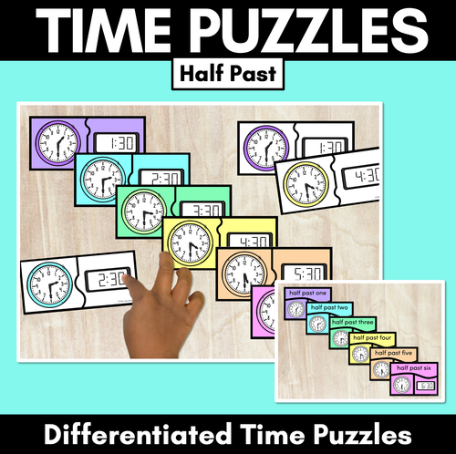 Resource preview 1 for TIME PUZZLES - Half Past - Digital and Analog Time