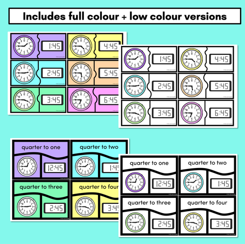 Resource preview 4 for TIME PUZZLES - Quarter To - Digital and Analog Time