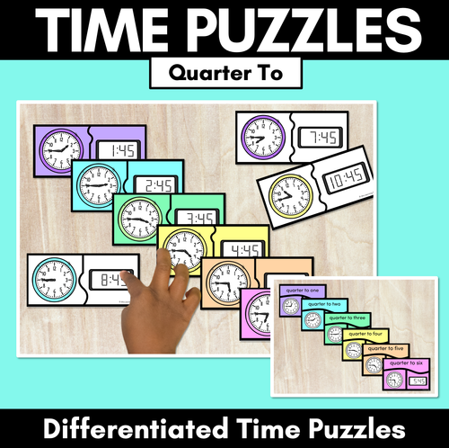 Resource preview 1 for TIME PUZZLES - Quarter To - Digital and Analog Time