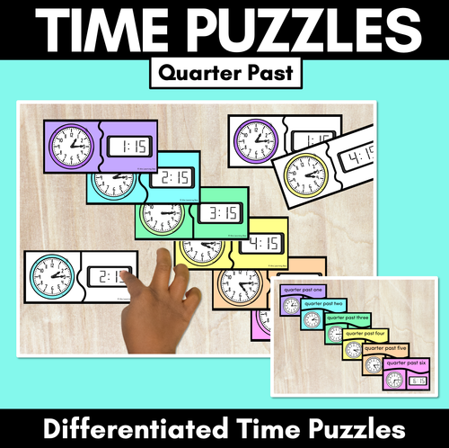 Resource preview 1 for TIME PUZZLES - Quarter Past - Digital and Analog Time