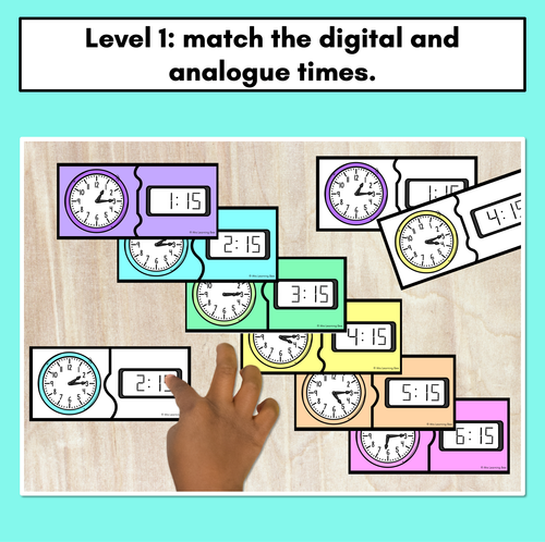 Resource preview 2 for TIME PUZZLES - Quarter Past - Digital and Analog Time